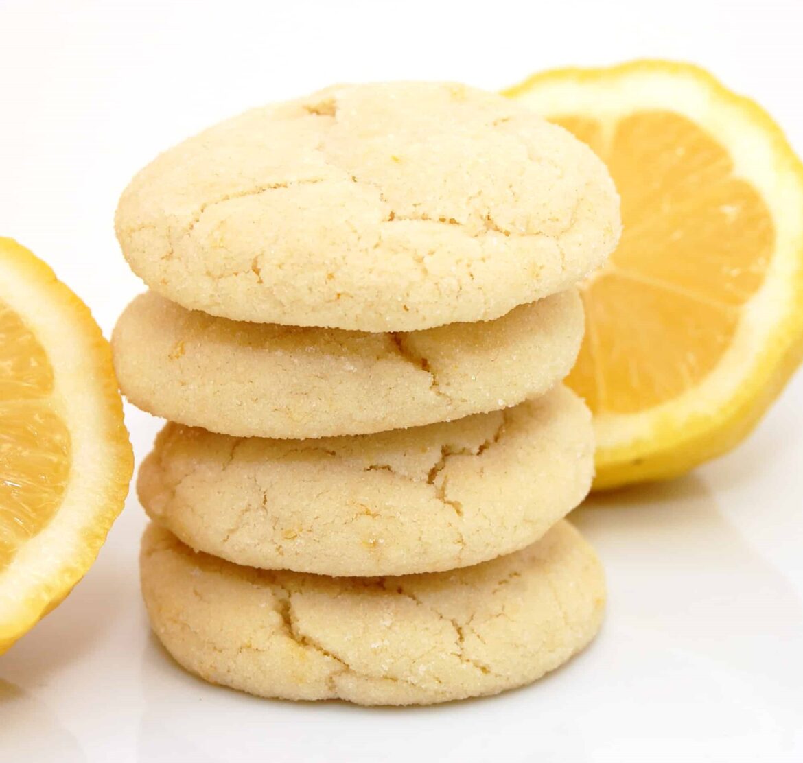 Freshly baked lemon sugar cookies dusted with powdered sugar