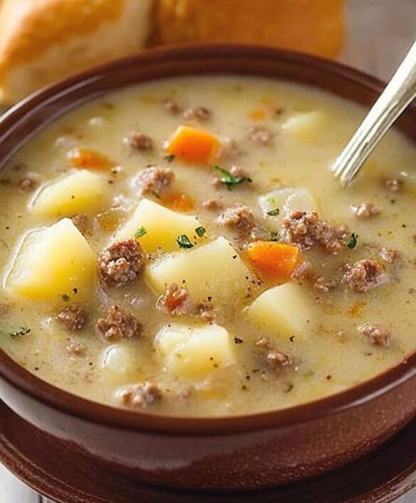 Creamy Potato & Hamburger Soup Made In the Crockpot
