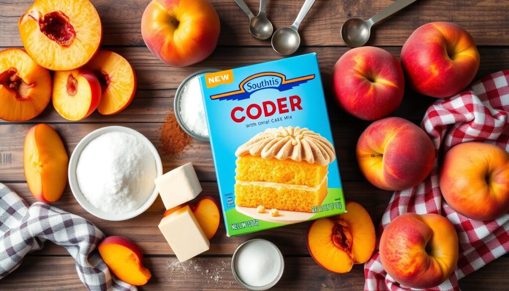 ingredients for peach cobbler with cake mix