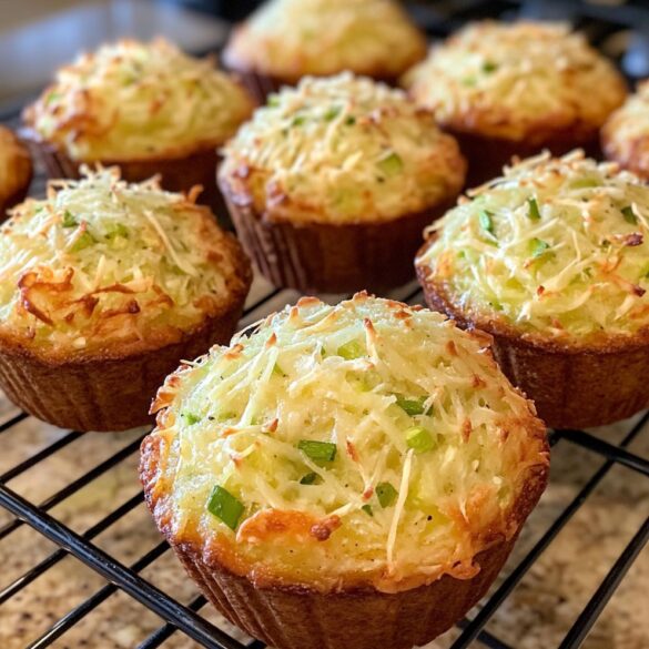 Golden brown Parmesan Zucchini Potato Muffins served with sour cream and fresh herbs