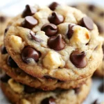 Soft Banana Bread Chocolate Chip Cookies stacked on a plate