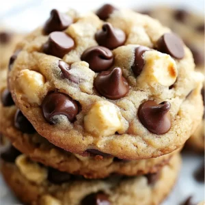 Soft Banana Bread Chocolate Chip Cookies stacked on a plate