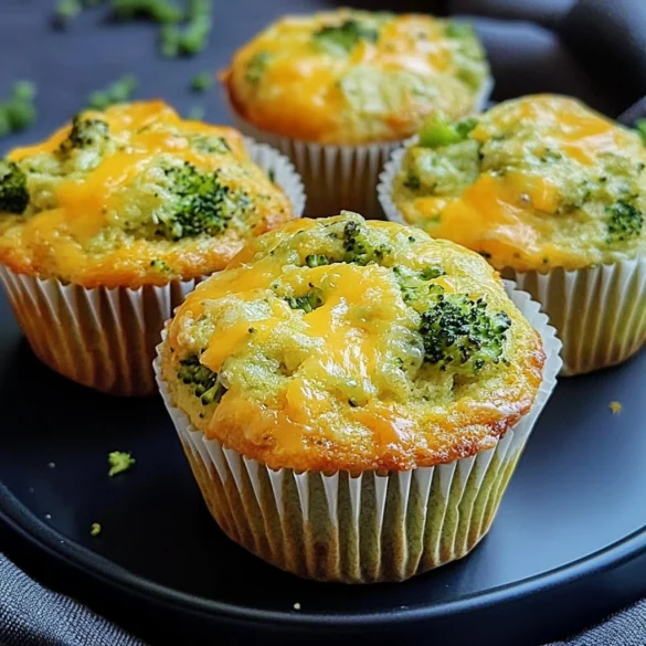 A batch of freshly baked Broccoli Cheddar Muffins with melted cheese