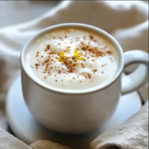 A warm cup of Chamomile & Honey Sleepytime Latte with cinnamon on top