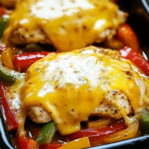 Cheesy Baked Fajita Chicken with bell peppers and melted cheese