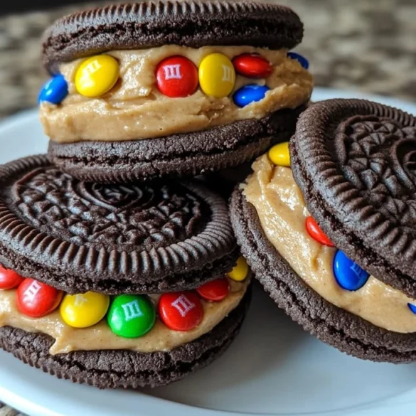 Chocolate Cookie Peanut Butter Bites stacked on a plate