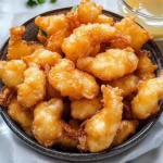 A plate of crispy fried chicken and seafood with a golden batter