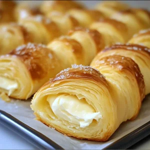 A plate of Lemon Cheesecake Crescent Rolls drizzled with glaze and garnished with lemon zest