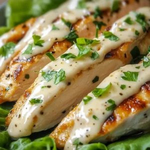 aked Caesar chicken in a dish garnished with parsley