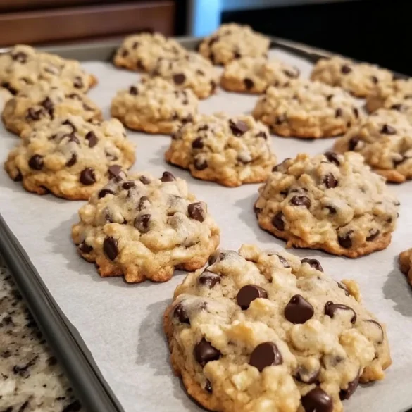 A batch of Rice Krispie Chocolate Chip Cookies with a golden brown, crispy texture