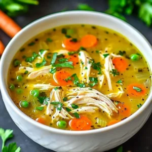 A bowl of Anti Inflammatory Chicken Soup garnished with fresh parsley.