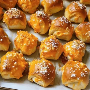 : A plate of Cheesy Ranch Buffalo Chicken Pretzel Bites with dipping sauce