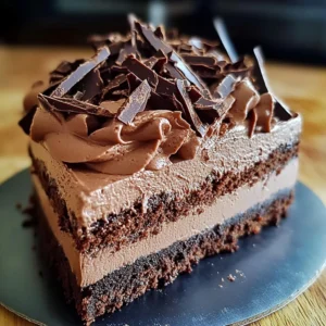 Choco Nirvana Mousse Cake sliced and served on a plate