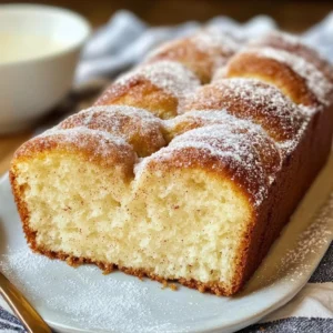 A freshly baked loaf of Cinnamon Donut Bread with a cinnamon-sugar topping.