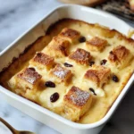 A warm serving of Classic New Orleans Bread Pudding topped with bourbon sauce and whipped cream.