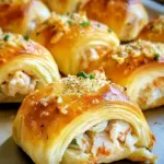Close-up of crab and cheese crescent rolls with golden crust
