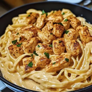 A bowl of Creamy Cajun Chicken Pasta garnished with fresh parsley