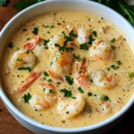 A bowl of creamy crab and shrimp bisque garnished with fresh parsley