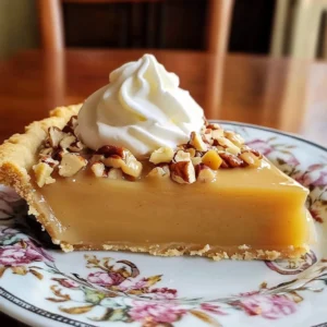 A slice of Dolly Parton’s Butterscotch Pie with whipped cream and pecan topping.