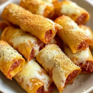 A plate of golden-brown Doritos Pizza Rolls, filled with cheese and pepperoni, served with pizza sauce.
