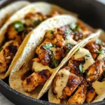 A plate of Garlic Butter Honey BBQ Chicken Tacos with fresh toppings