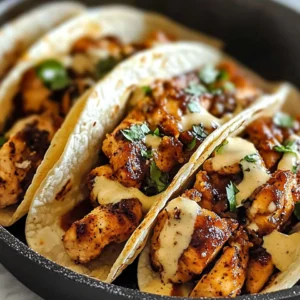 A plate of Garlic Butter Honey BBQ Chicken Tacos with fresh toppings