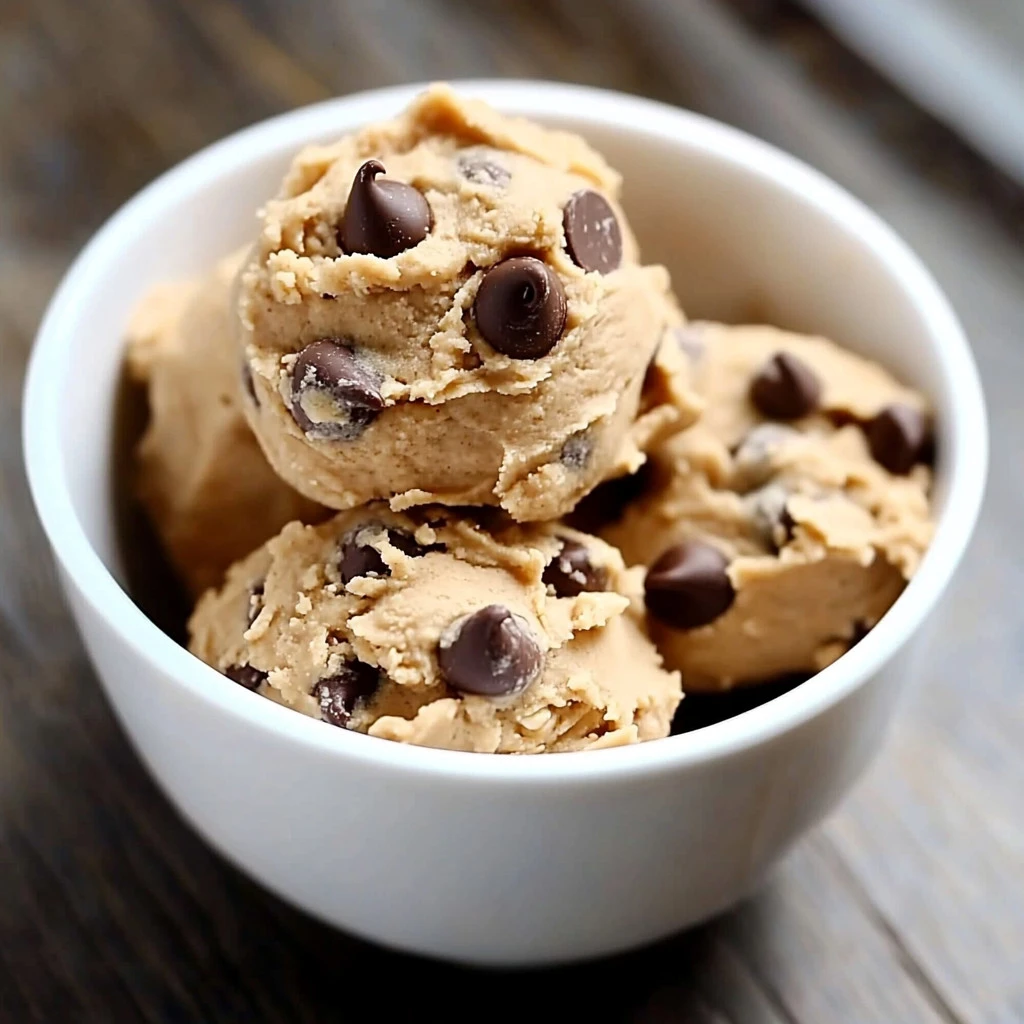 A bowl of Greek Yogurt Cookie Dough with chocolate chips sprinkled on top