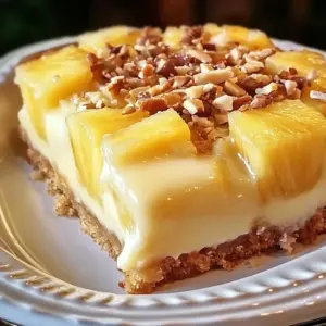 Slice of Hawaiian pineapple cake topped with cream cheese frosting and coconut flakes