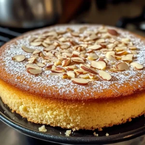 A slice of Italian Almond Ricotta Cake dusted with powdered sugar on a plate.