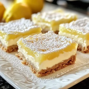 A plate of Lemon Cream Cheese Bars dusted with powdered sugar and topped with fresh berries.