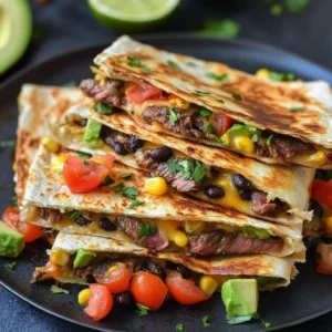 A crispy Loaded Steak Quesadilla filled with cheese, steak, and veggies, served with a side of salsa