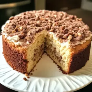 Slice of Mom’s Sour Cream Coffee Cake with cinnamon swirl and crumb topping on a plate