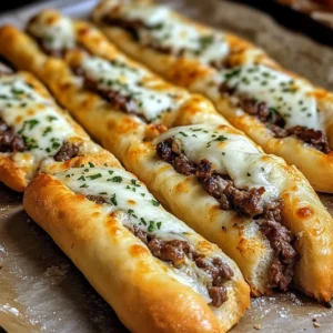 A plate of Philly Cheesesteak Stuffed Cheesy Breadsticks with marinara sauce