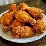 A plate of golden, crispy Popeye's CopyCat Fried Chicken with a side of mashed potatoes and biscuits.