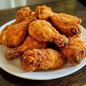 A plate of golden, crispy Popeye's CopyCat Fried Chicken with a side of mashed potatoes and biscuits.