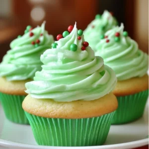 A batch of Shamrock Shake Cupcakes with green frosting and festive sprinkles.