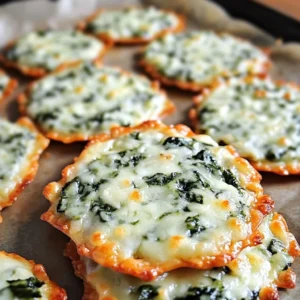 A plate of golden, crispy Spinach Dip Cheese Crisps garnished with fresh parsley.