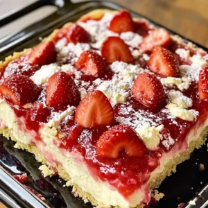 A warm, freshly baked Strawberry Cheesecake Dump Cake with golden topping and fresh strawberries
