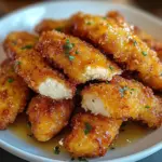 Crispy honey butter garlic chicken tenders served with dipping sauce