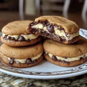 Cheesecake stuffed cookie broken open with gooey center