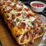 Sliced Cheesy Garbage Bread with golden crust and melty cheese
