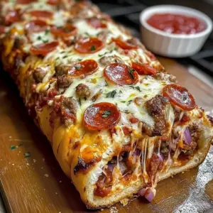Sliced Cheesy Garbage Bread with golden crust and melty cheese