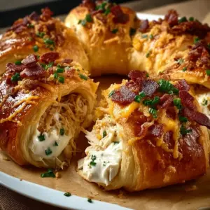 Chicken bacon ranch crescent ring baked golden brown and sliced