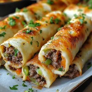 Keto Philly cheesesteak roll-ups on a white plate with melted cheese and peppers