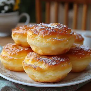 Golden brown Nun's Puffs served with honey and berries on a white plate