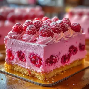Slice of pink velvet raspberry cheesecake on a white plate with fresh raspberries