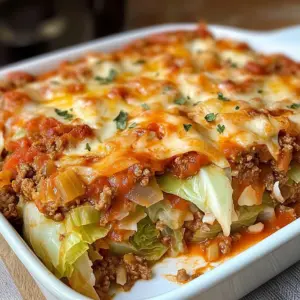 Cheesy Stuffed Cabbage Roll Casserole served hot in a baking dish