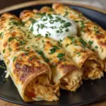 Baked Cream Cheese Chicken Taquitos on a platter with dipping sauces