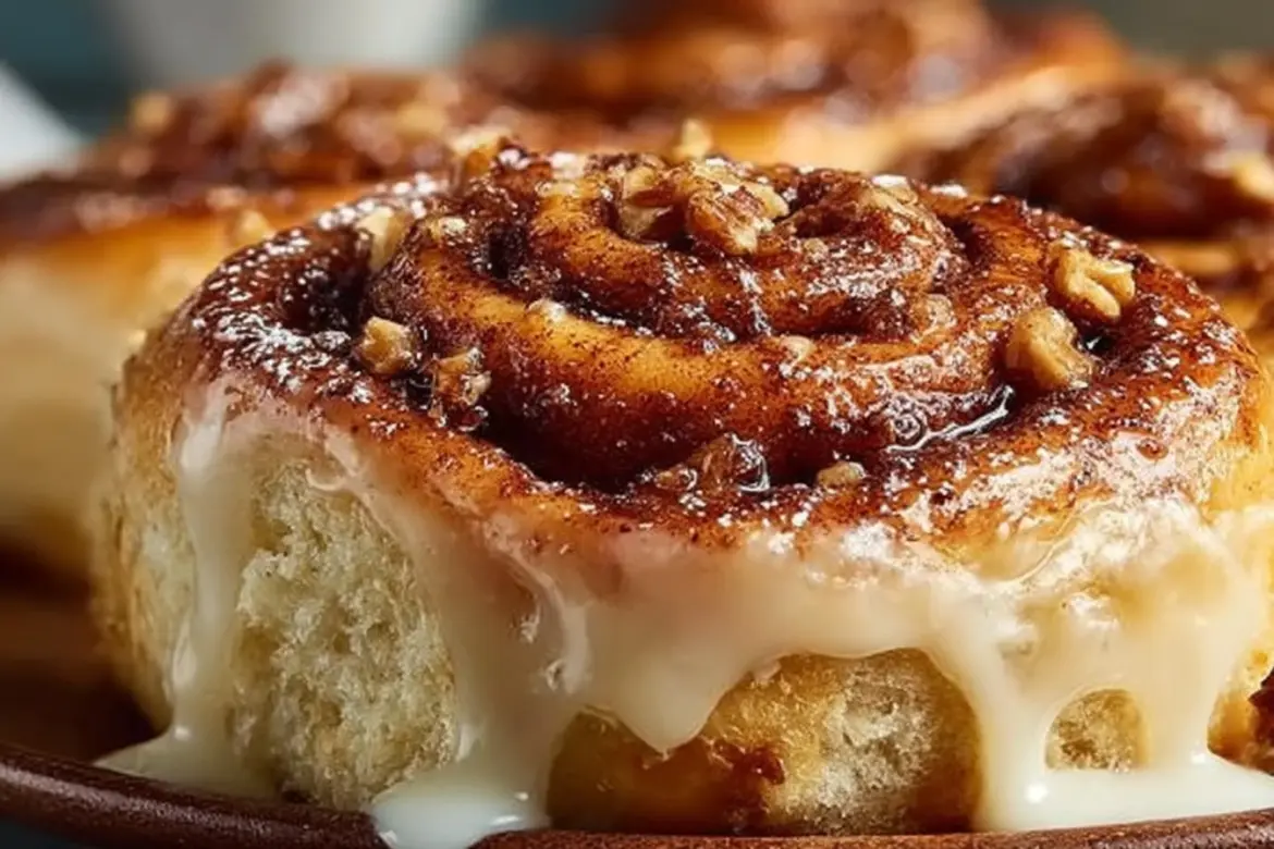 Delicious banana bread cinnamon rolls topped with cream cheese icing