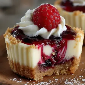 Mini Berry Swirl Cheesecake Bites with fresh berry topping on a white dessert plate